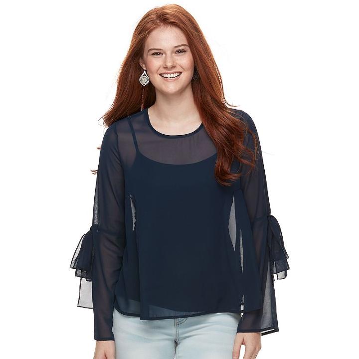 Juniors' Cloudchaser Tie-sleeve Top, Teens, Size: Medium, Blue (navy)