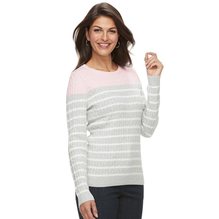 Women's Croft & Barrow&reg; Essential Cable-knit Crewneck Sweater, Size: Medium, Light Pink