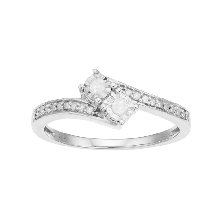 Sterling Silver 1/10 Carat T.w. Diamond 2-stone Bypass Ring, Women's, Size: 7, White