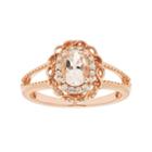 14k Rose Gold Over Silver Morganite & White Zircon Scalloped Oval Halo Ring, Women's, Size: 6, Pink