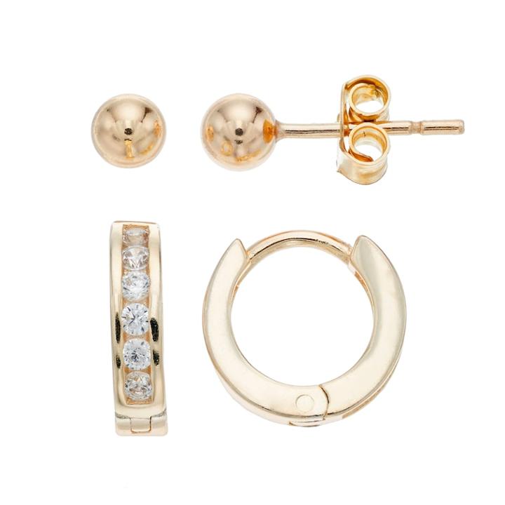 Charming Girl Kids' 14k Gold Over Silver Huggie Hoop & Ball Stud Earrings, White
