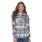 Petite Croft & Barrow&reg; Flannel Plaid Button-down Shirt, Women's, Size: Xs Petite, Dark Blue