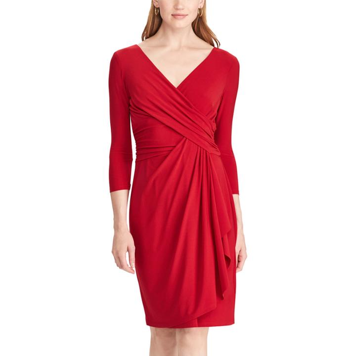 Women's Chaps Jersey Faux Wrap Dress, Size: Small, Red