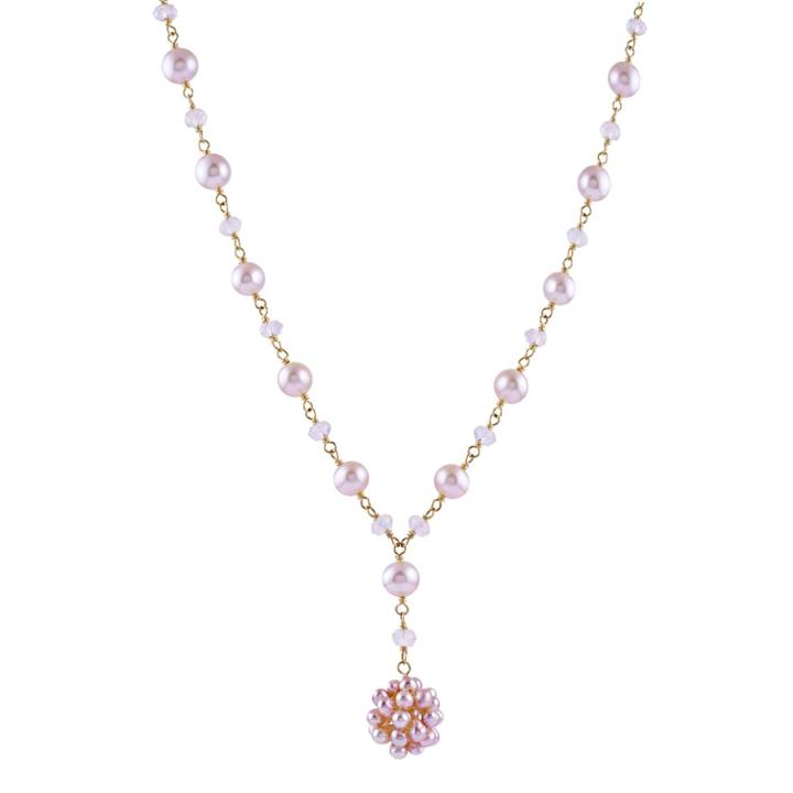14k Gold Pink Freshwater Cultured Pearl & Rose Quartz Bead Y Necklace, Women's, Size: 17