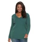Plus Size Croft & Barrow&reg; Cable-knit V-neck Sweater, Women's, Size: 1xl, Green