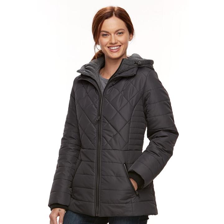 Women's Details Quilted Puffer Jacket, Size: Small, Hematite