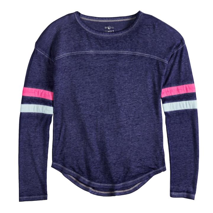 Girls 7-16 So&reg; Striped Varsity Tee, Size: 14, Blue (navy)
