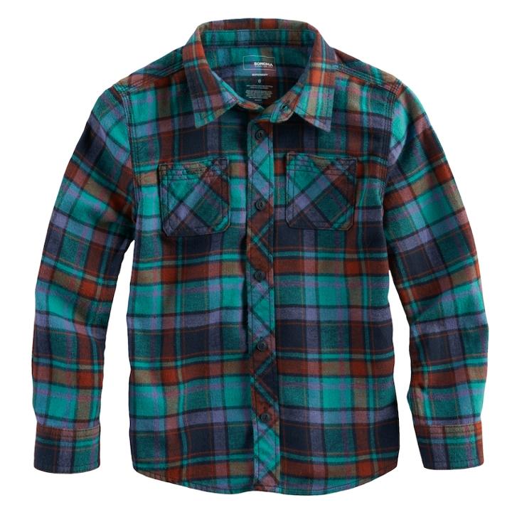 Boys 4-7x Sonoma Goods For Life&trade; Plaid Button Down Pocket Shirt, Size: 6, Turquoise/blue (turq/aqua)