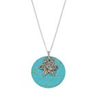 Tori Hill Sterling Silver Simulated Turquoise Disc & Marcasite Flower Pendant, Women's, Size: 18, Multicolor