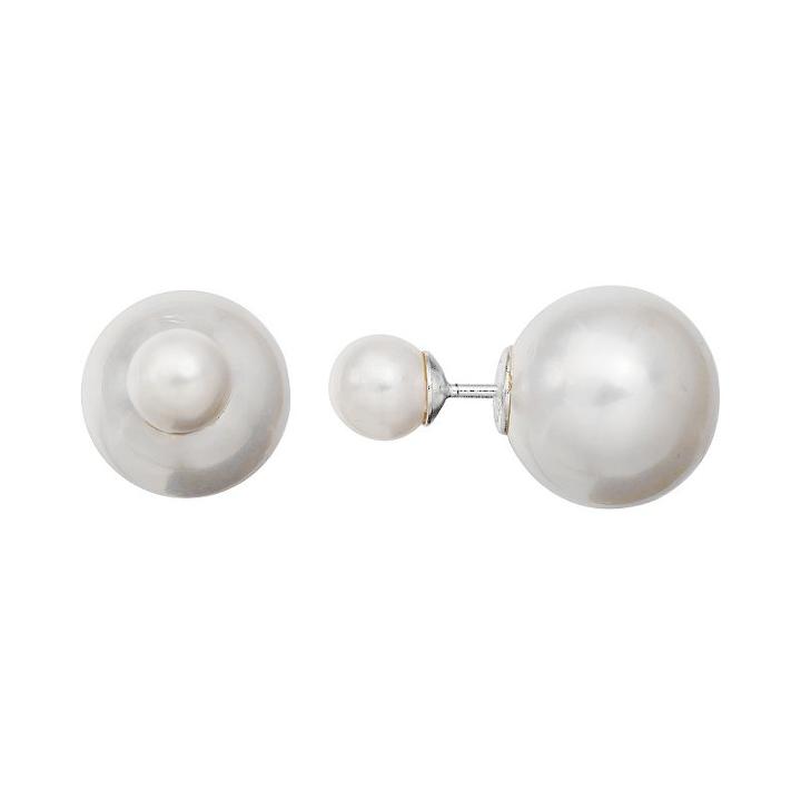 Simulated Pearl Sterling Silver Front-back Stud Earrings, Women's, White