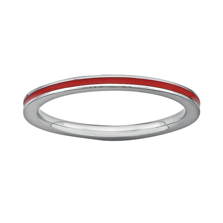 Stacks And Stones Sterling Silver Red Enamel Stack Ring, Women's, Size: 5