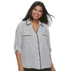 Juniors' Plus Size Candie's&reg; Piped Roll-tab Blouse, Teens, Size: 1xl, White