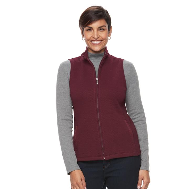 Women's Croft & Barrow&reg; Ribbed Side Quilted Vest, Size: Small, Red