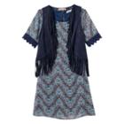 Girls 7-16 Speechless Lace Shift Dress & Fringe Vest, Girl's, Size: 8, Blue (navy)