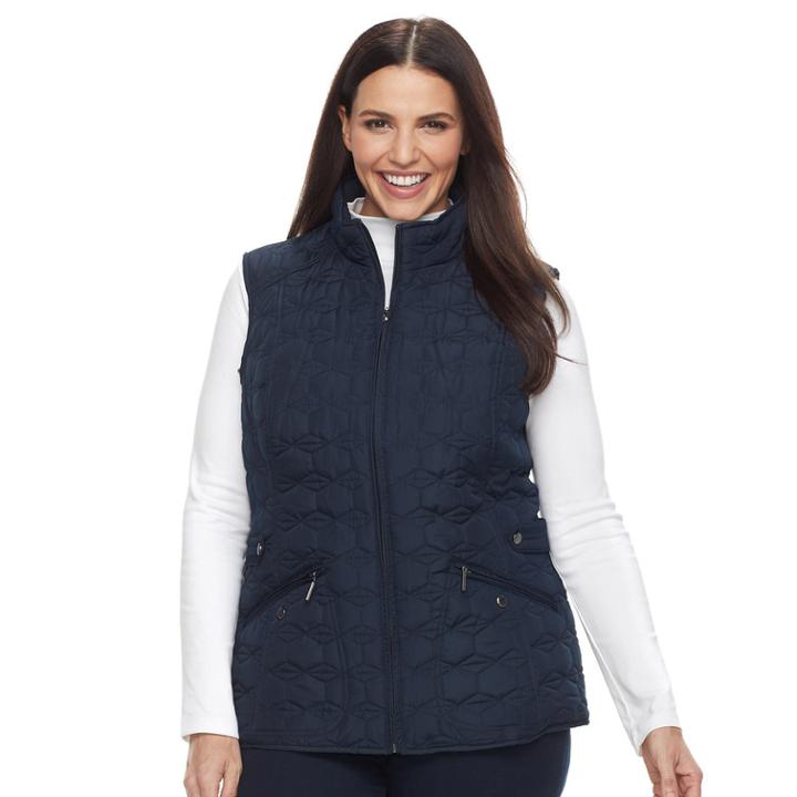 Plus Size Weathercast Geometric Quilted Faux-fur Lined Vest, Women's, Size: 2xl, Dark Blue