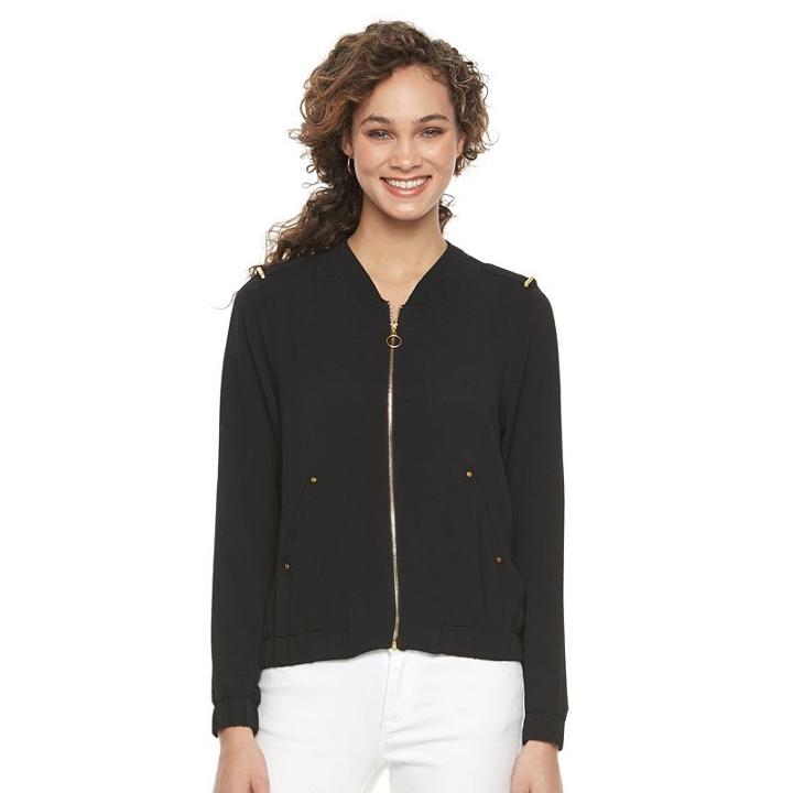 Women's Harve Benard Embellished Bomber Jacket, Size: Small, Black