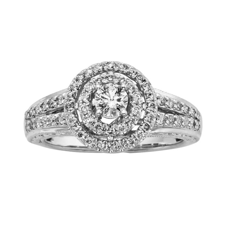 14k White Gold 3/4-ct. T.w. Round-cut Igl Certified Halo Wedding Ring, Women's, Size: 5.50