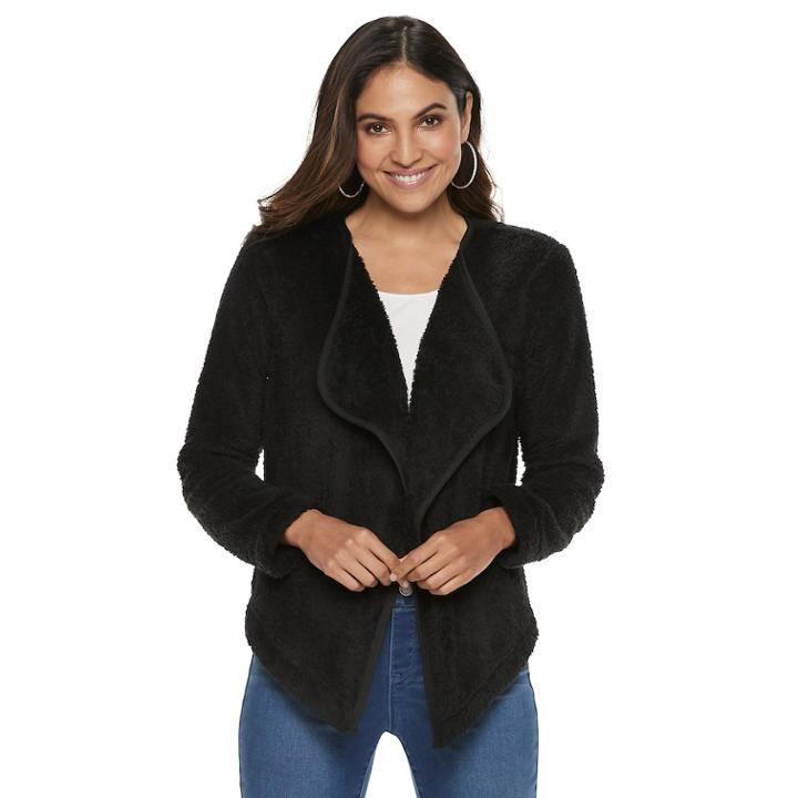 Women's Juicy Couture Open-front Sherpa Cozy Cardigan, Size: Medium, Dark Grey