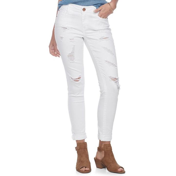 Juniors' Almost Famous Ripped White Skinny Jeans, Teens, Size: 5