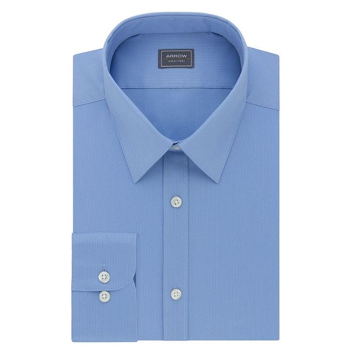 Men's Arrow Stretch Slim-fit Solid Point-collar Dress Shirt, Size: 14 32/33, Blue