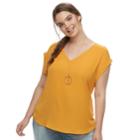 Juniors' Plus Size Liberty Love Crepe Top & Necklace Set, Teens, Size: 2xl, Drk Yellow