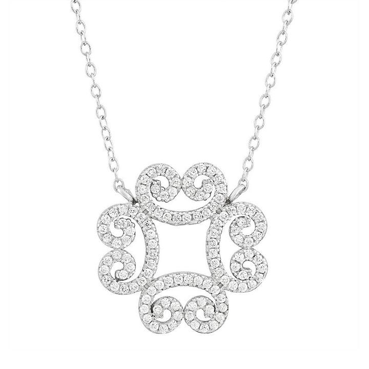Cubic Zirconia Sterling Silver Filigree Clover Necklace, Women's, Size: 18, White