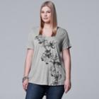 Plus Size Simply Vera Vera Wang Printed V-neck Tee, Women's, Size: 0x, Natural