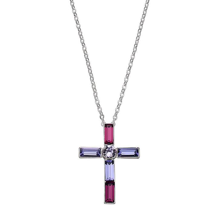 Brilliance Silver Plated Cross Pendant With Swarovski Crystals, Women's, Purple