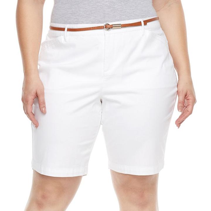 Plus Size Gloria Vanderbilt Anita Belted Bermuda Shorts, Women's, Size: 18 W, White