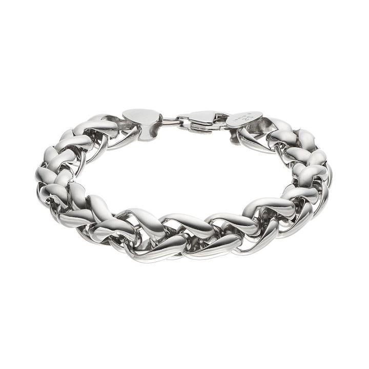 Focus For Men Stainless Steel Wheat Chain Bracelet, Silver