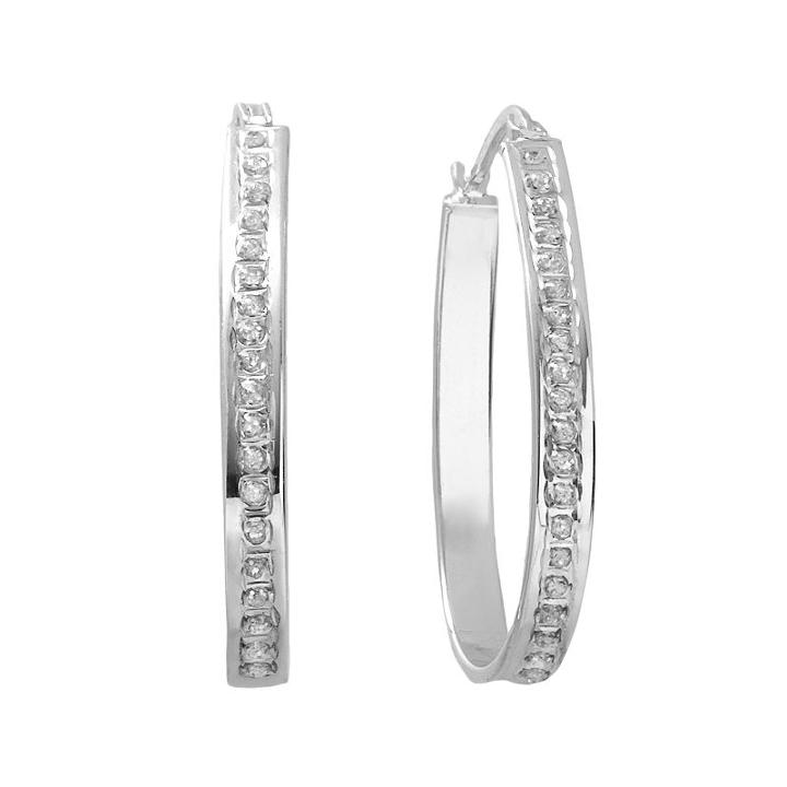 Diamond Mystique Platinum Over Silver Pear Hoop Earrings, Women's, White