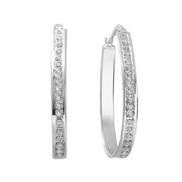 Diamond Mystique Platinum Over Silver Pear Hoop Earrings, Women's, White