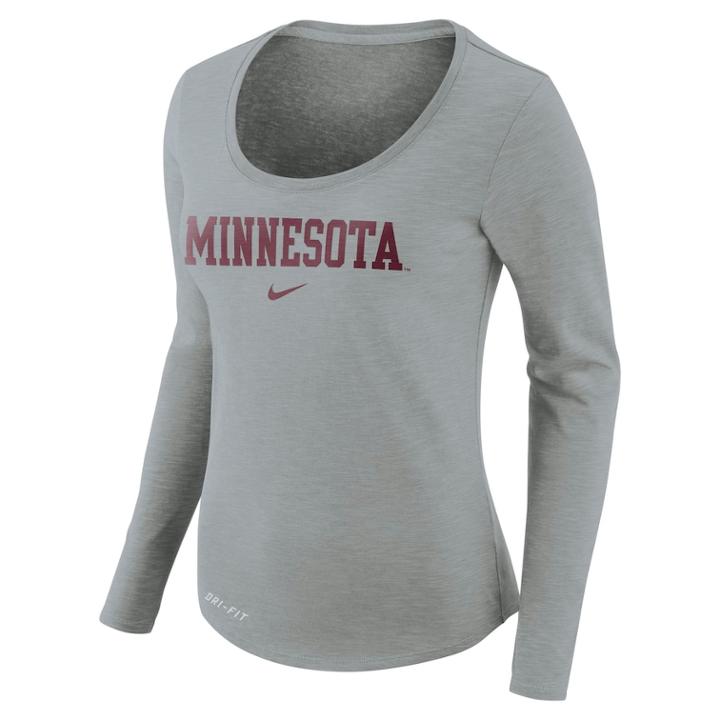 Women's Nike Minnesota Golden Gophers Slubbed Dri-fit Tee, Size: Small, Grey
