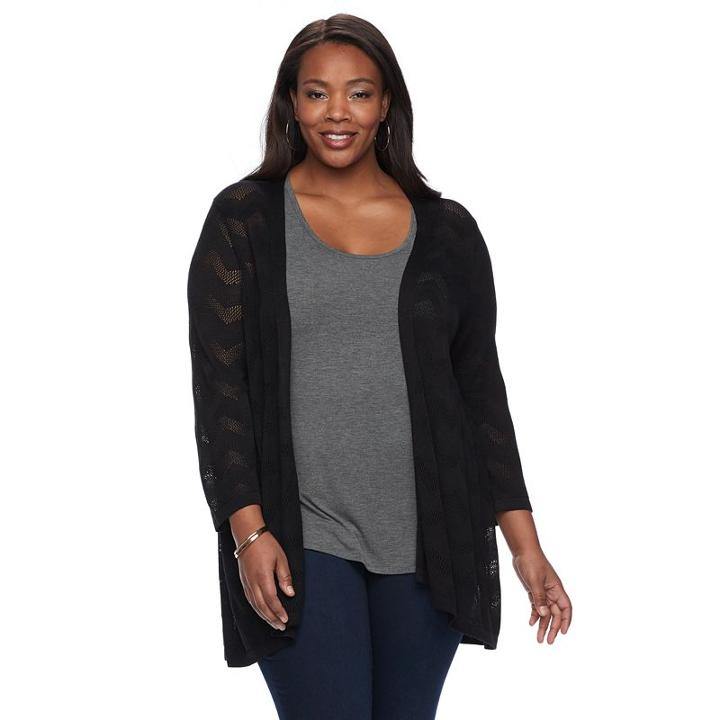 Plus Size Croft & Barrow&reg; Chevron Open-front Cardigan, Women's, Size: 1xl, Black