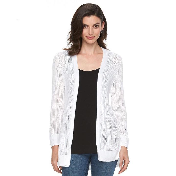 Women's Croft & Barrow&reg; Pointelle Open-front Cardigan, Size: Medium, White