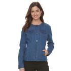Women's Croft & Barrow&reg; Collarless Denim Jacket, Size: Large, Med Blue