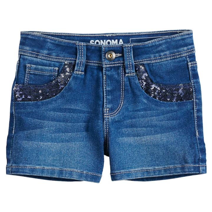 Girls 4-12 Sonoma Goods For Life&trade; Sequin Pockets Shortie Denim Shorts, Size: 5, Blue