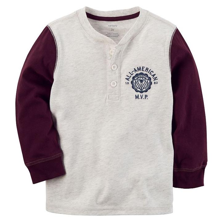 Boys 4-7 Carter's Colorblock Henley Tee, Size: 5, Light Grey