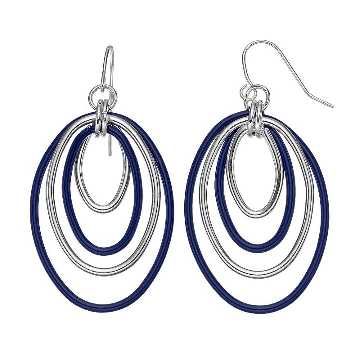 Concentric Oval Nickel Free Drop Hoop Earrings, Women's, Navy