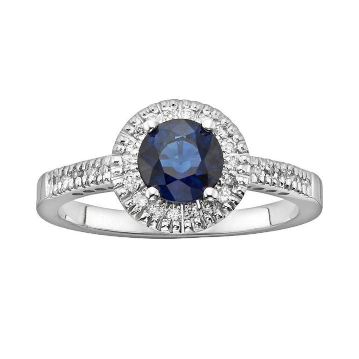 The Regal Collection 14k White Gold Genuine Sapphire And 1/6-ct. T.w. Igl Certified Diamond Frame Ring, Women's, Size: 8, Blue