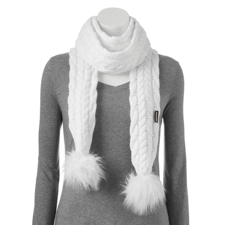 Muk Luks Pom Pom Long Skinny Scarf, Women's, Size: Fits Most, White Oth