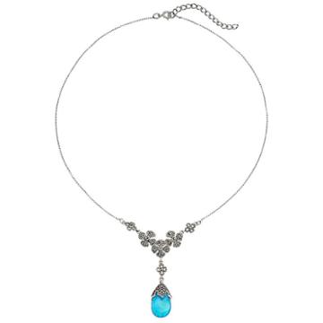 Tori Hill Simulated Blue Opal And Marcasite Sterling Silver Flower Teardrop Necklace, Women's, Size: 17, Grey