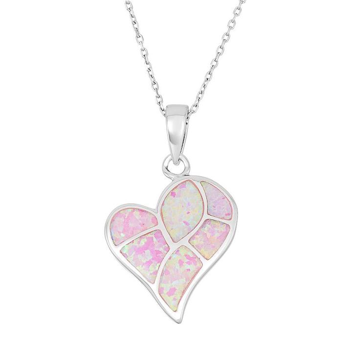 Sterling Silver Lab-created Pink Opal Heart Pendant Necklace, Women's, Size: 18