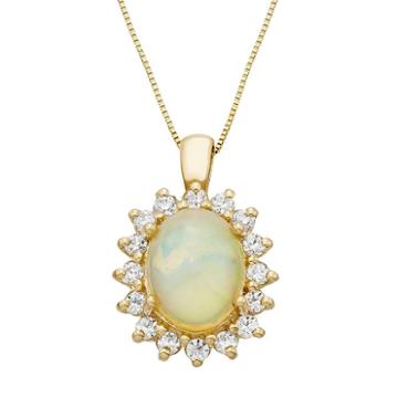 The Regal Collection 14k Gold Opal & 1/2 Carat T.w. Diamond Halo Pendant, Women's, Size: 18, White