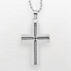 Stainless Steel Black Diamond Accent Cross Pendant - Men, Size: 24, Grey
