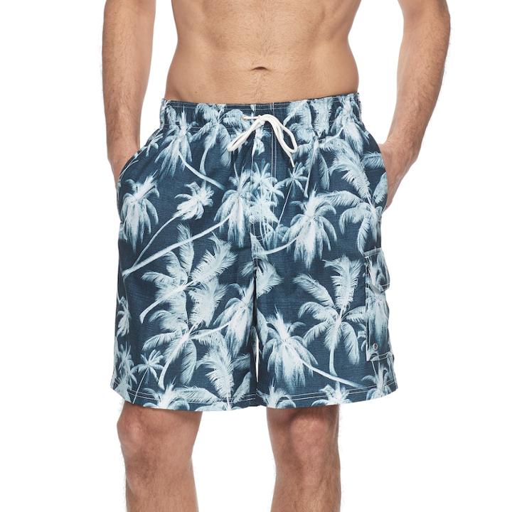Men's Croft & Barrow&reg; Classic-fit Palm Tree Swim Trunks, Size: Xl, Blue (navy)