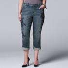 Plus Size Simply Vera Vera Wang Embroidered Roll Cuff Capris, Women's, Size: 16 W, Light Blue