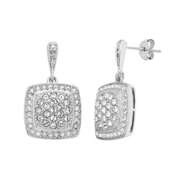 Diamond Splendor Sterling Silver Crystal Square Drop Earrings, Women's, White