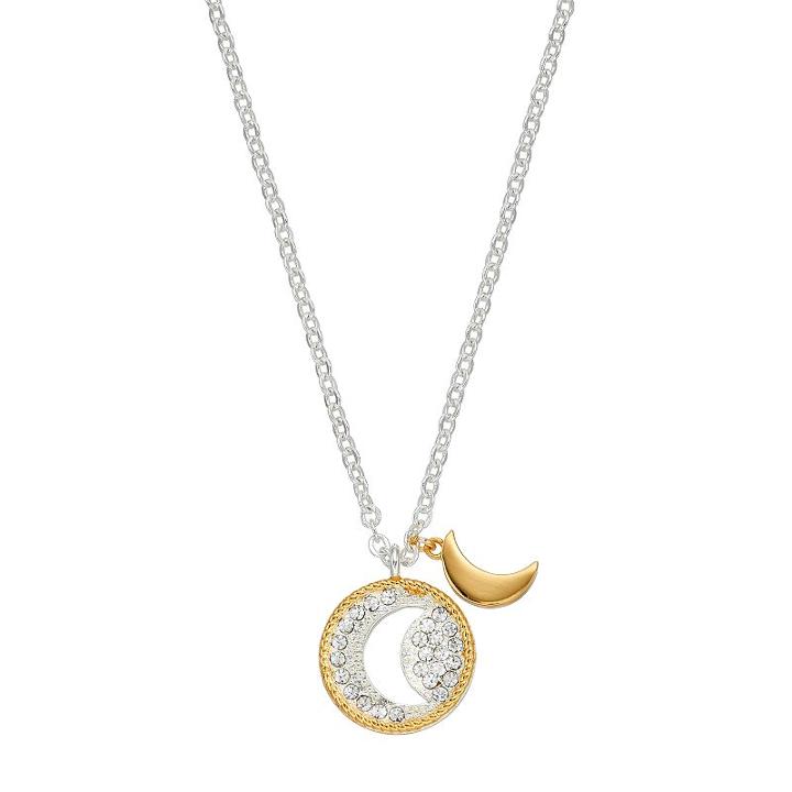 Silver Expressions By Larocks Two Tone Crystal Moon & Disc Pendant, Women's, Grey
