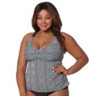 Plus Size Pink Envelope Tummy Slimmer Zigzag Tankini Top, Women's, Size: 1xl, Black